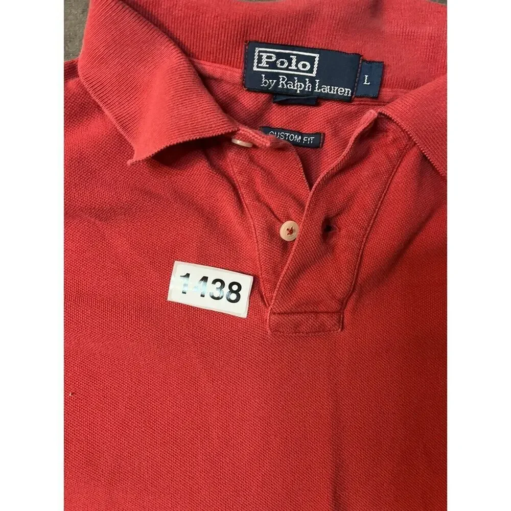 Ralph‎ Lauren Polo Shirt Mens Large Red Custom Fit Pony Short Sleeve *